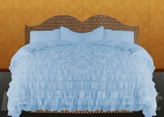 Queen - size duvet covers for standard queen - sized mattressesCalking Blue Ruffle Duvet Cover Set Egyptian Cotton 1000TC