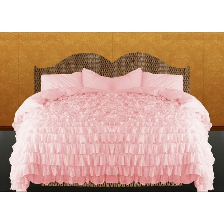 Budget - friendly duvet covers for first - time homebuyers or studentsCalking Pink Ruffle Duvet Cover Set Egyptian Cotton 1000TC