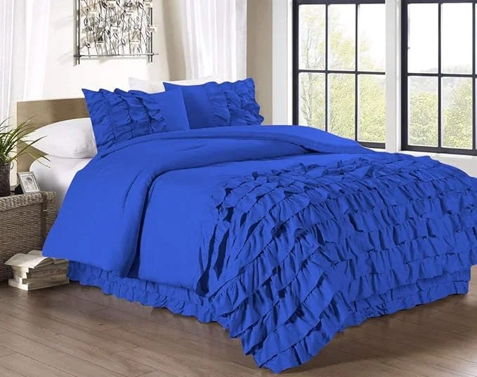 Button - closure duvet covers for a classic and secure fasteningCalking Royal Blue Ruffle Duvet Cover Set Egyptian Cotton 1000TC