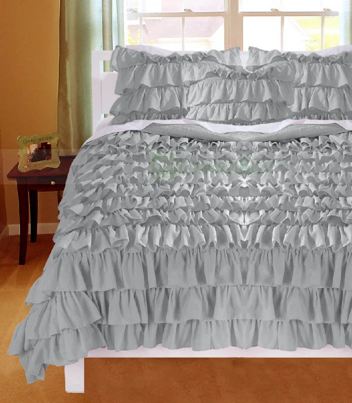 Microfiber duvet covers that are affordable and easy to care forCalking Silver Ruffle Duvet Cover Set Egyptian Cotton 1000TC