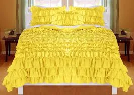 Zipper - closure duvet covers for easy removal and washingCalking Yellow Ruffle Duvet Cover Set Egyptian Cotton 1000TC