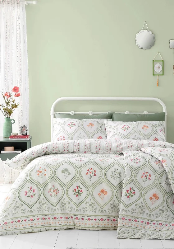 Bamboo - derived duvet covers with antibacterial and moisture - wicking propertiesCatherine Lansfield Designer Collection Cameo Floral Duvet Cover Set, Green