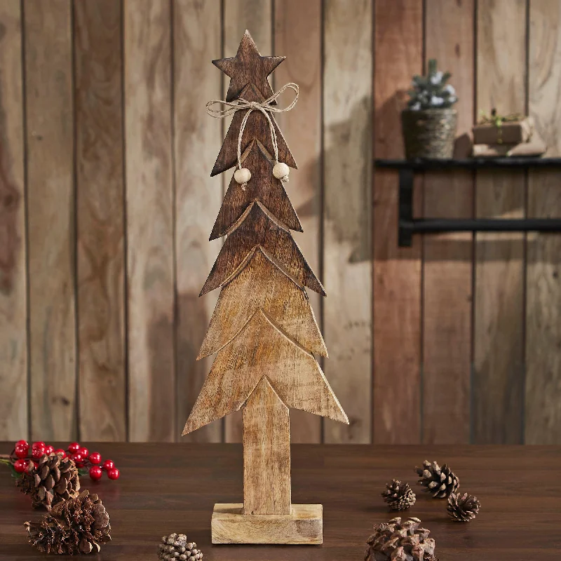 Christmas Tree Wooden Two Toned Brown Natural Figurine 19.75x6.5x2.25