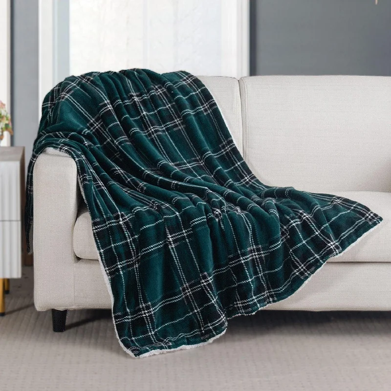 Chenille blankets with a thick and fuzzy textureElegant Comfort Plaid Sherpa Throw 50" x 60" Flannel Fleece Sherpa Back Plaid Pattern Throw Blankets