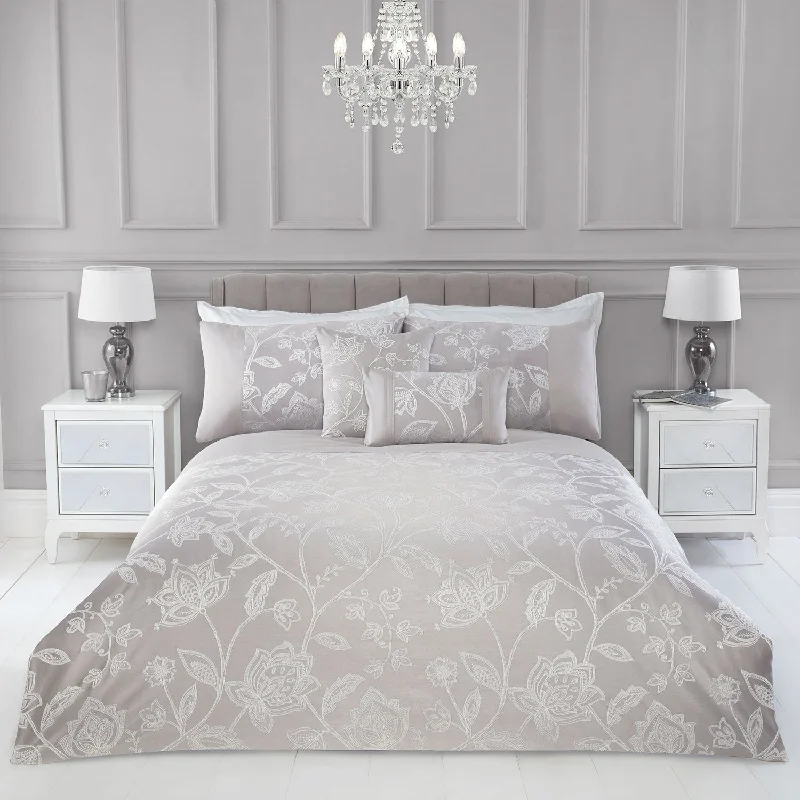 Wrinkle - resistant duvet covers for a neat and tidy lookDorchester Silver Embellished Jacquard Duvet Set