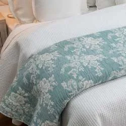 Recycled polyester blankets for an eco - conscious optionDuck Egg French Floral Reversible Bed Runner