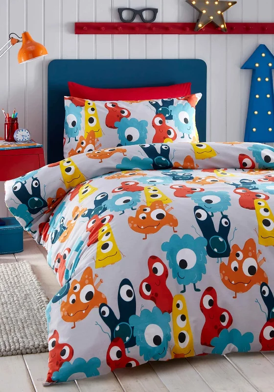 Button - closure duvet covers for a classic and secure fasteningPortfolio Little Monsters Duvet Set, Grey Multi