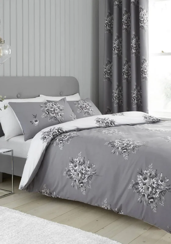 Clearance - priced duvet covers for a great deal on last - season modelsBed duvet covers to enhance the comfort and aesthetics of the bedroomCatherine Lansfield Floral Bouquet Duvet Cover Set, Grey