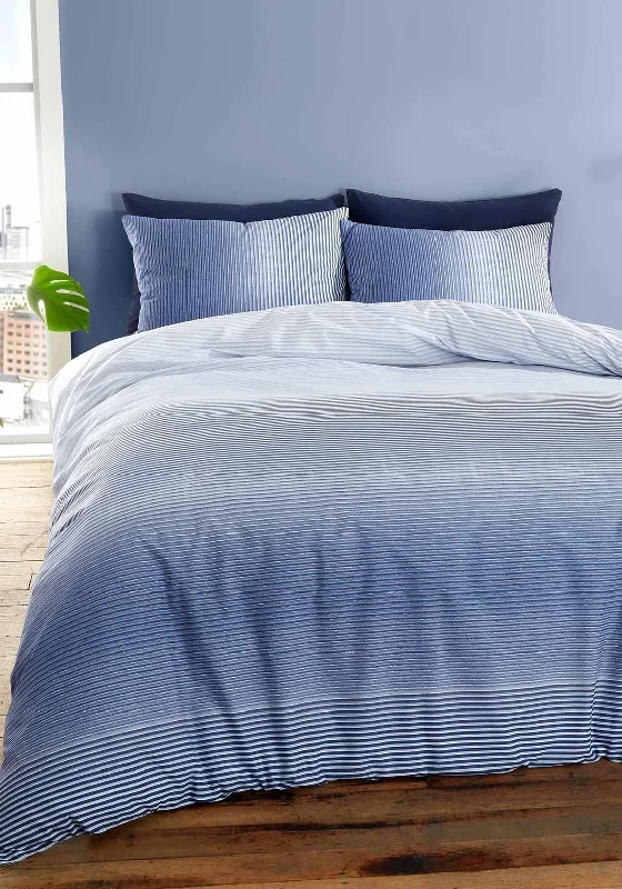 Embroidered duvet covers with intricate needlework for a luxurious touchCatherine Lansfield Modern Living Graded Stripe Duvet Cover Set, Indigo Blue