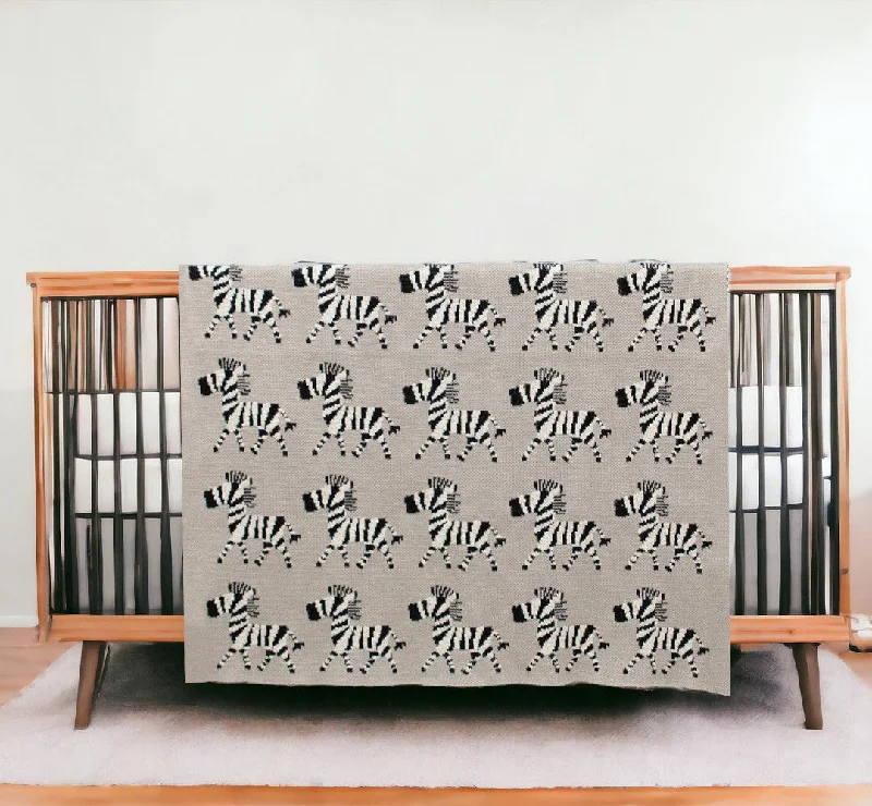 Recycled polyester blankets for an eco - conscious optionGrey Lots Of Zebras Woven Knitted Baby Blanket