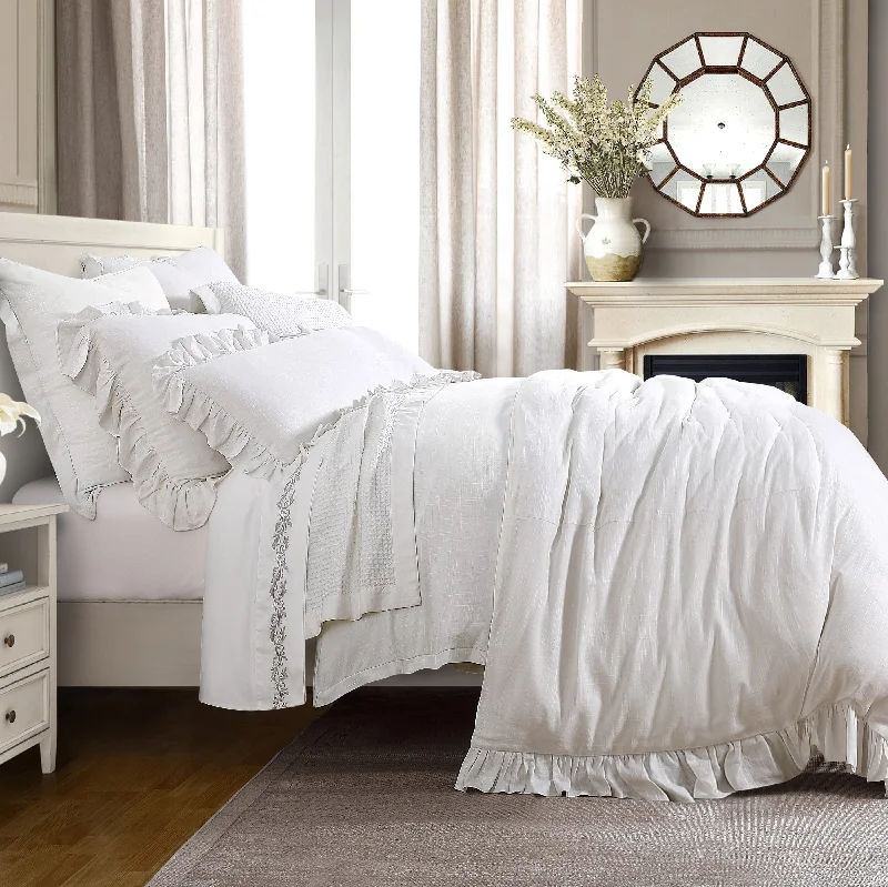 Recycled polyester blankets for an eco - conscious optionHiEnd Accents Lily 3 PC Washed Linen King Duvet Set, White