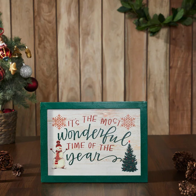 It's The Most Wonderful Time Snowman Framed Wall Hanging Sign 9x12