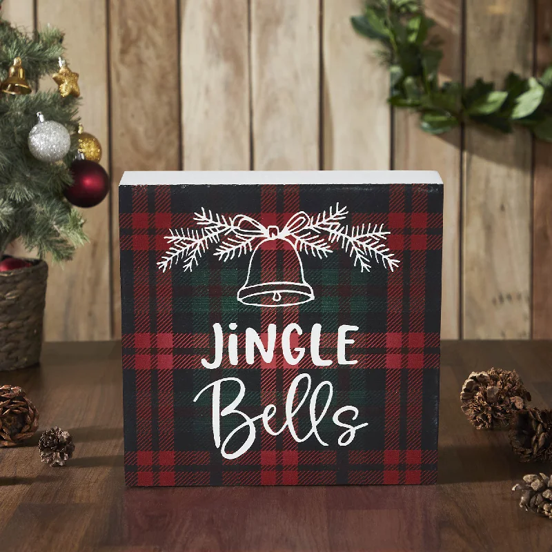 Jingle Bells Plaid Block Sign 5x5