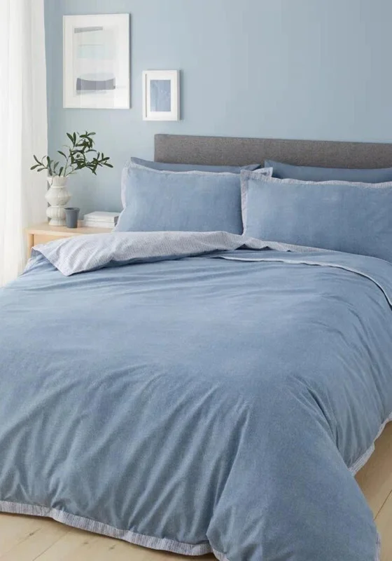 Dry - clean - only duvet covers with high - end materials and delicate designsCatherine Lansfield Modern Living Oslo Textured Trim Duvet Cover Set, Denim Blue