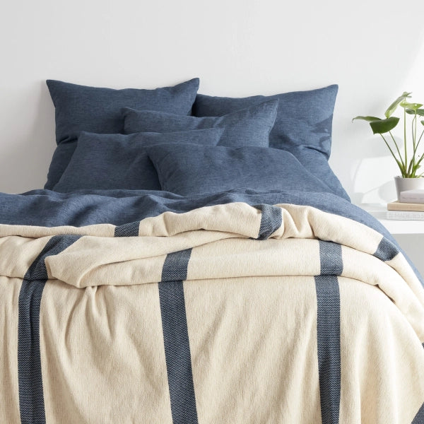 Queen - size blankets for standard - sized bedsPine Cone Hill Magnolia Stripe Navy Blanket