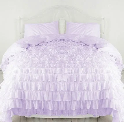 Custom - sized duvet covers to fit unique or non - standard bed framesQueen Lavender Ruffle Duvet Cover Set Egyptian Cotton 1000 Thread Count