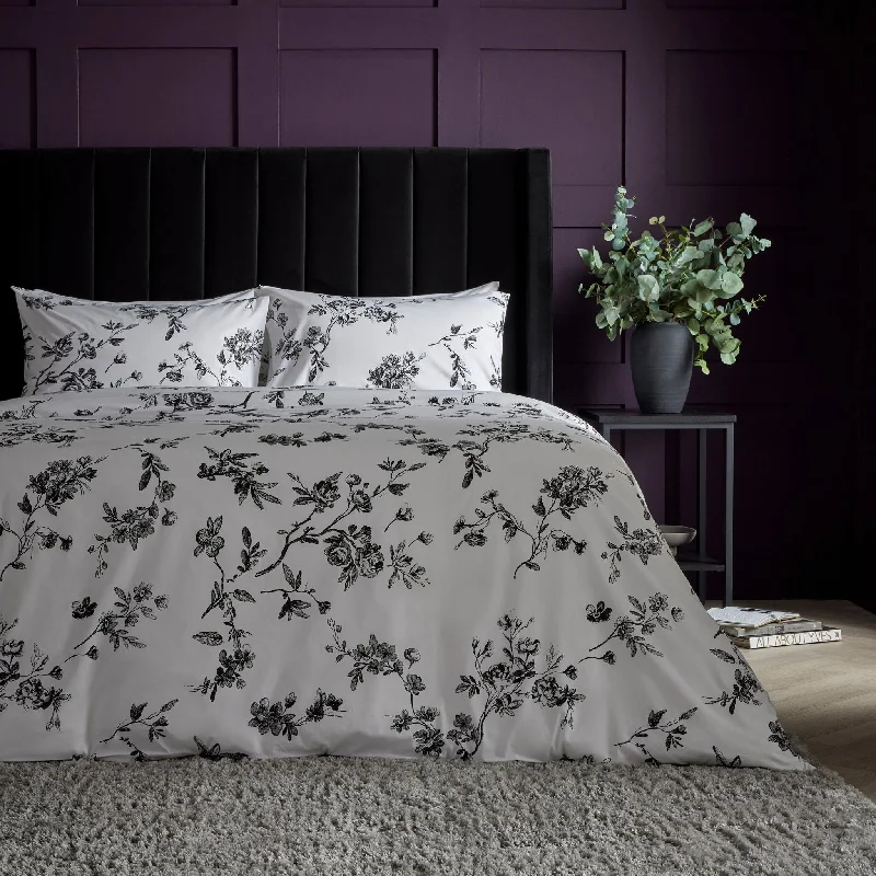 Machine - washable duvet covers for hassle - free cleaningSapporo 180 Thread Count Duvet Cover & Pillowcase Set - Monochrome Floral - White/Black