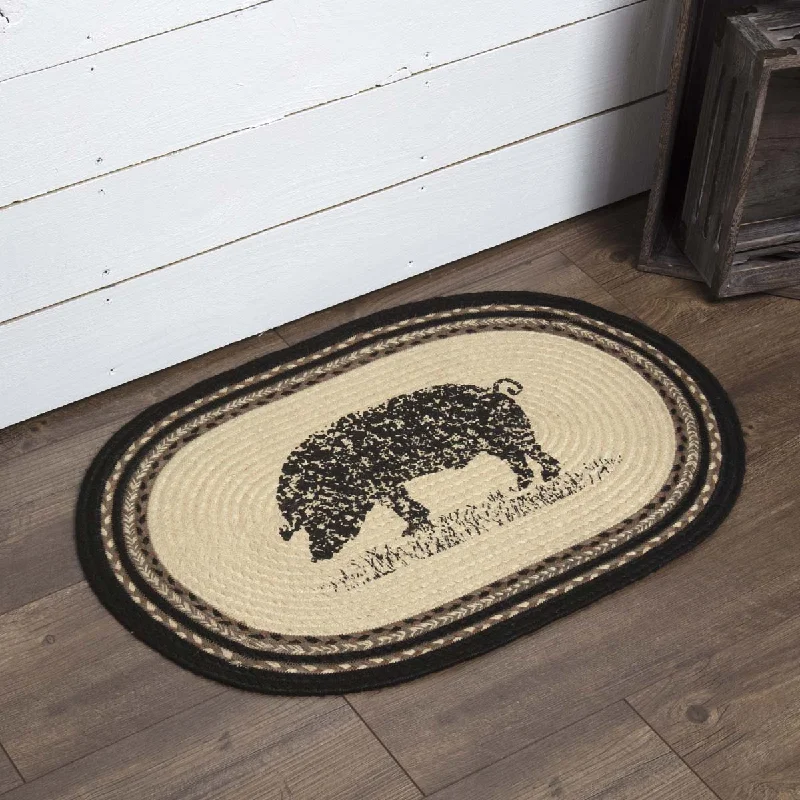 Sawyer Mill Charcoal Pig Jute Rug Oval w/ Pad 20x30