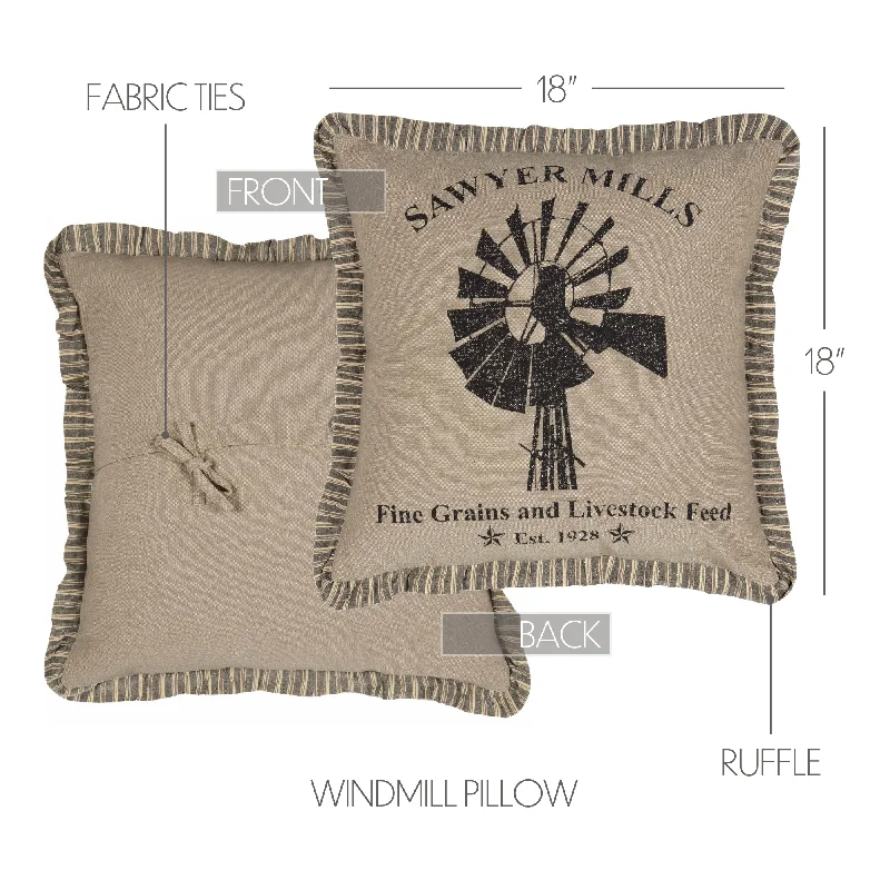 Down Alternative Pillows for Ethical ChoicesSawyer Mill Charcoal Windmill Pillow 18x18