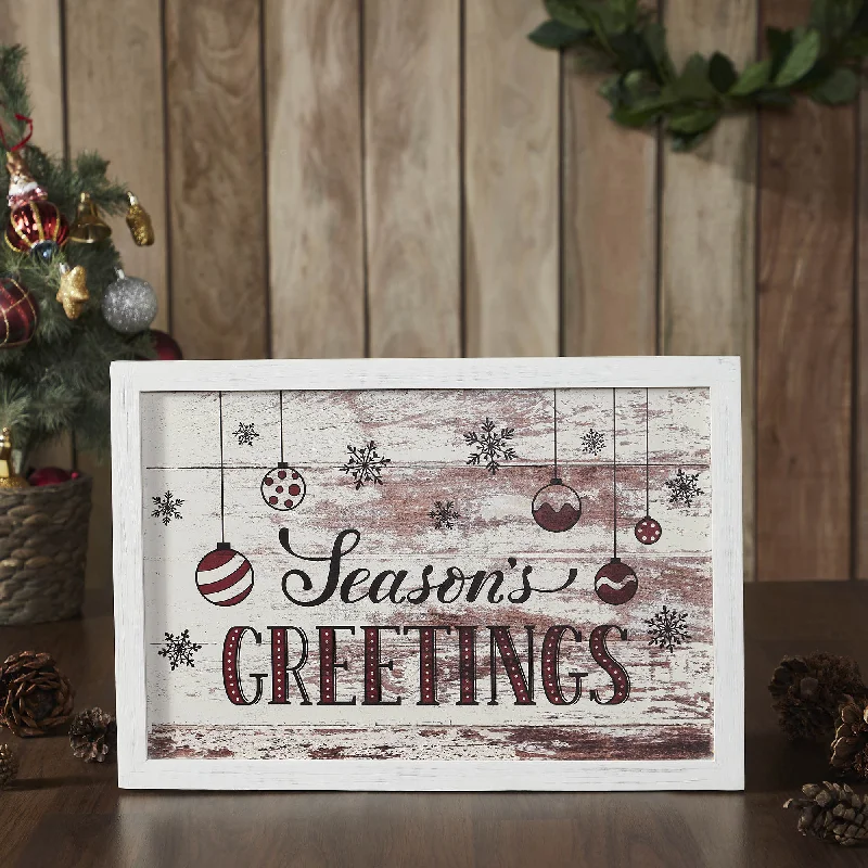 Season's Greetings Ornaments Wall Hanging Sign 11x16