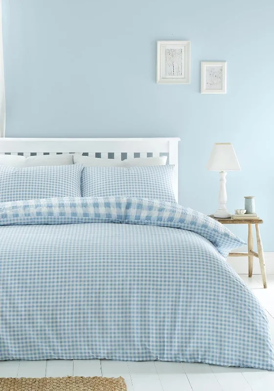 King - size duvet covers to fit large king - sized beds perfectlyCatherine Lansfield Seersucker Gingham Check Duvet Cover Set, Blue