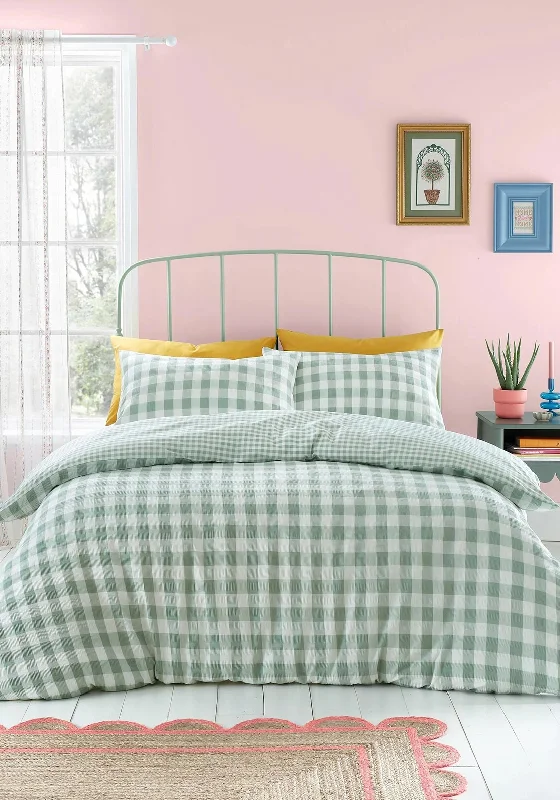 Affordable duvet covers for those on a tight budgetCatherine Lansfield Seersucker Gingham Check Duvet Cover Set, Green