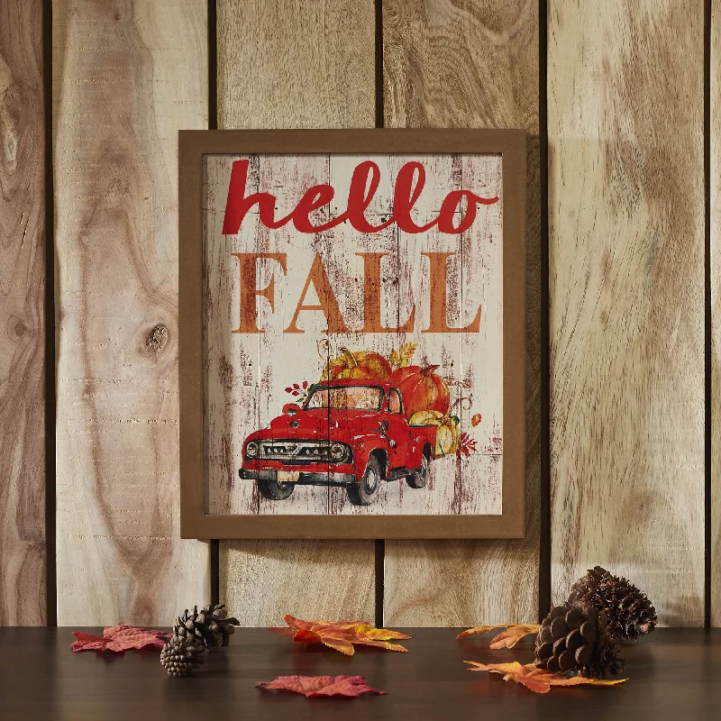 Shiplap Hello Fall Red Truck Wall Sign 13x11