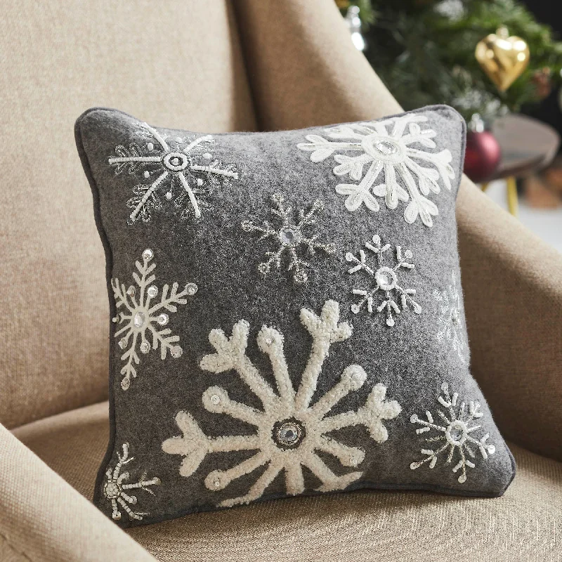 Firm Pillows for Side SleepersSnowflakes Grey Woolen Felt Pillow 12x12