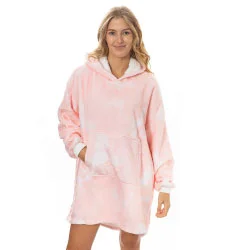 Recycled polyester blankets for an eco - conscious optionSnug Peach Print Hoodie Nightwear Reversible Fleece