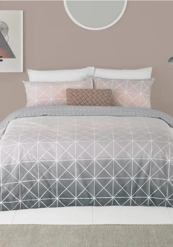 Machine - washable duvet covers for hassle - free cleaningFurn Spectrum Geometric Gradient Duvet Cover Set, Grey/Pink