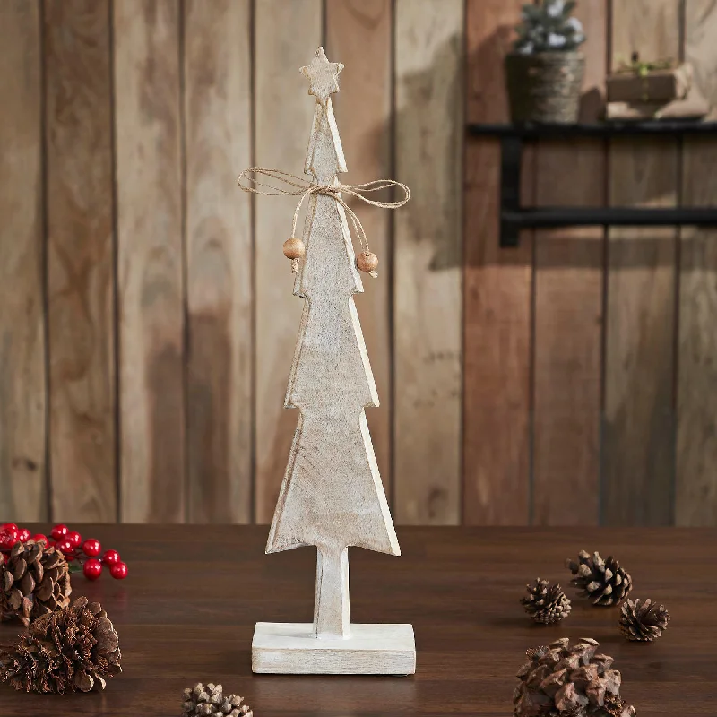 Star Top Christmas Tree Narrow White Wooden Figurine 16x4x2.5