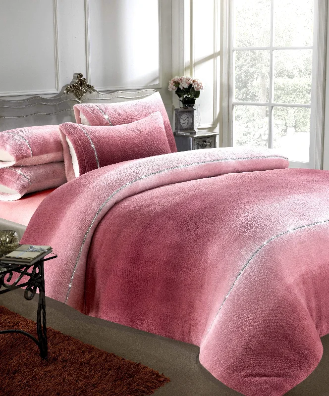 Silk duvet covers for a smooth and elegant touchOmbre Teddy Fleece Duvet Set with Diamante Detailing Luxurious Super Soft Bedding Two-Tone Design Available in Single Double King Sizes by OLIVIA ROCCO