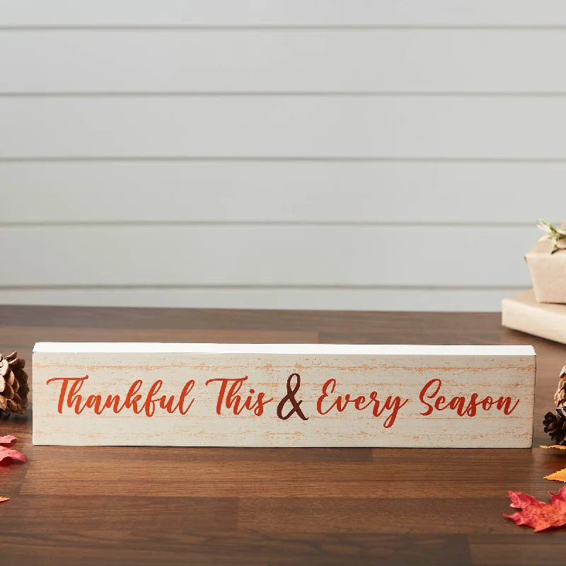 Thankful This & Every Season Cream Base MDF Sign 3x15