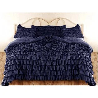 Duvet covers to match a specific bedroom color schemeTwin-XL Navy Blue Ruffle Duvet Cover Set Egyptian Cotton 1000TC