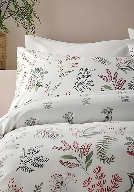 Polyester duvet covers with durability and colorfastnessVantona Home Festive Sprig Brushed Cotton Duvet Cover Set, White Multi