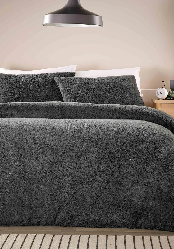 Moisture - wicking duvet covers to prevent night sweatsVantona Home Teddy Fleece Duvet Cover Set, Charcoal