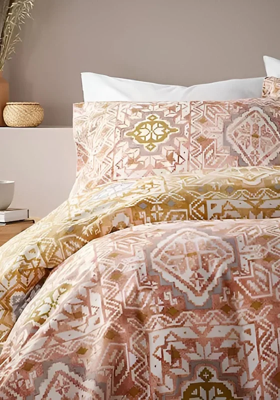 Tie - closure duvet covers with fabric ties for a more decorative and adjustable optionVantona Home Marrakech Tiles Duvet Cover Set, Orange Multi