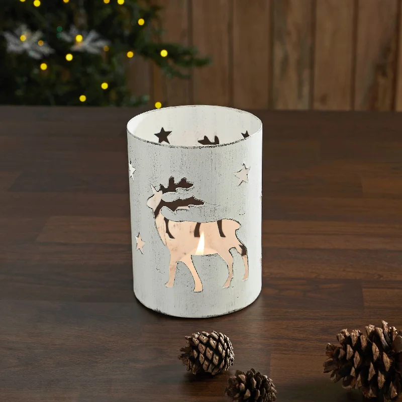 Votive Candle Holder Reindeer White 6x4.25x4.25