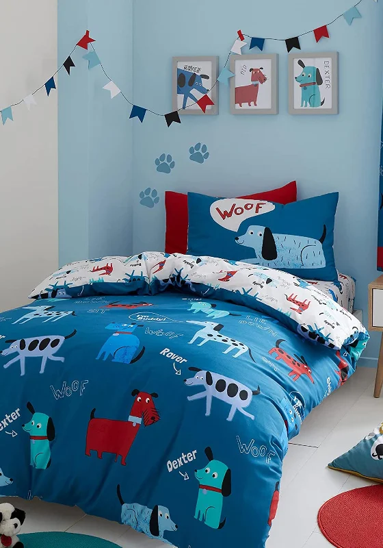 Moisture - wicking duvet covers to prevent night sweatsCatherine Lansfield Kids Reversible Woofing Dogs Duvet Set, Blue