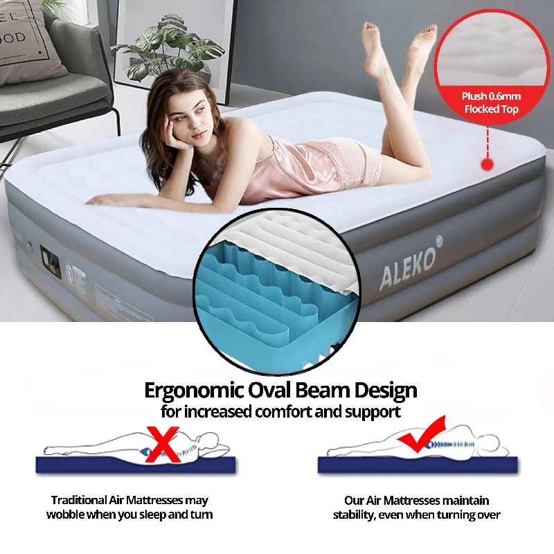 Wool - filled mattresses for natural insulation and moisture - wickingALEKO Air Mattress Twin Size with Flocked Oval Top and Built-In Pump