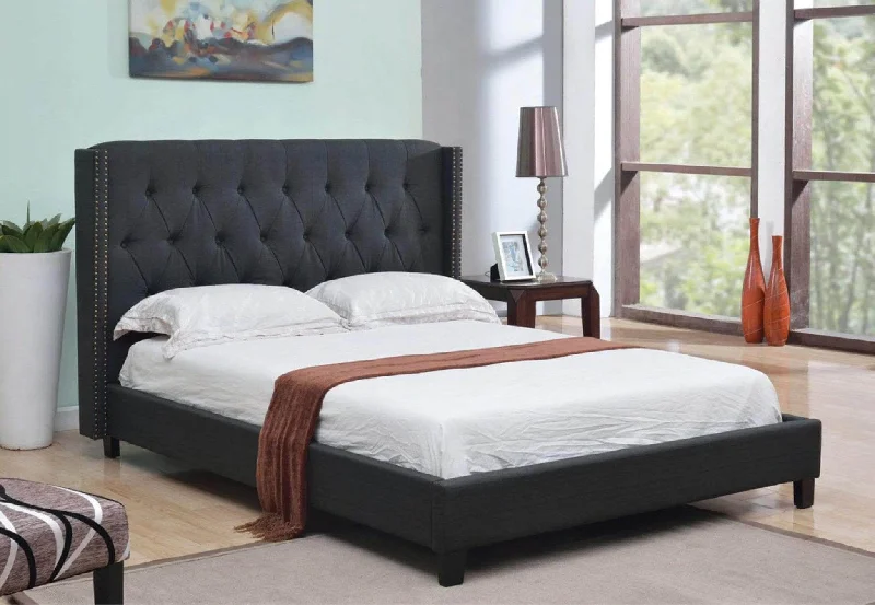 Gel - infused memory foam mattresses for cooler sleepCharcoal Fabric Nailhead Bed