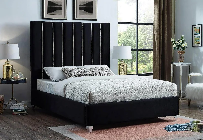 Innerspring mattresses with coil counts for supportChrome Velvet Black Bed