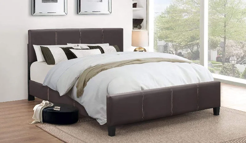 Queen - size mattresses for couples and standard bedroomsEspresso PU Bed With Contrast Stitching