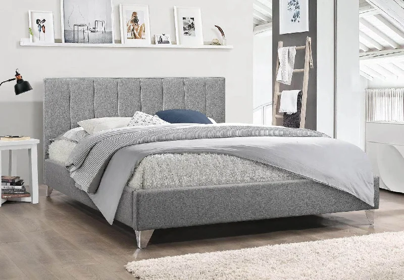 Queen - size mattresses for couples and standard bedroomsGrey Fabric Chrome Legs Bed