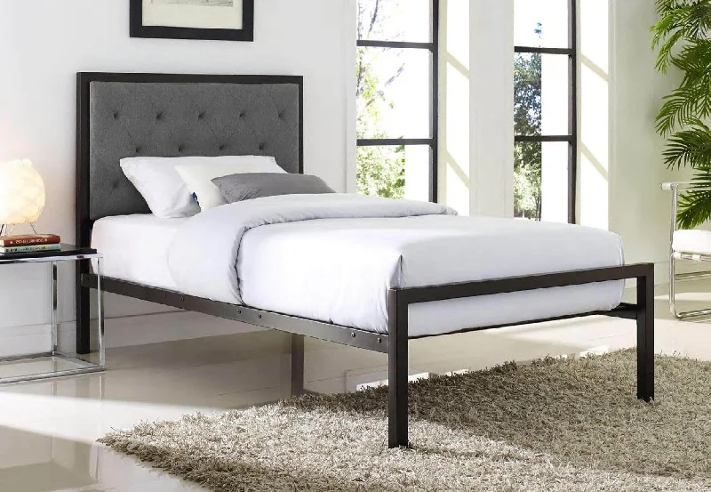 Hybrid mattresses combining foam and innerspring technologyGrey Fabric Headboard Padded Bed