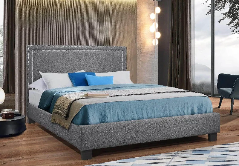 Queen - size mattresses for couples and standard bedroomsGrey Fabric Nailhead Bed