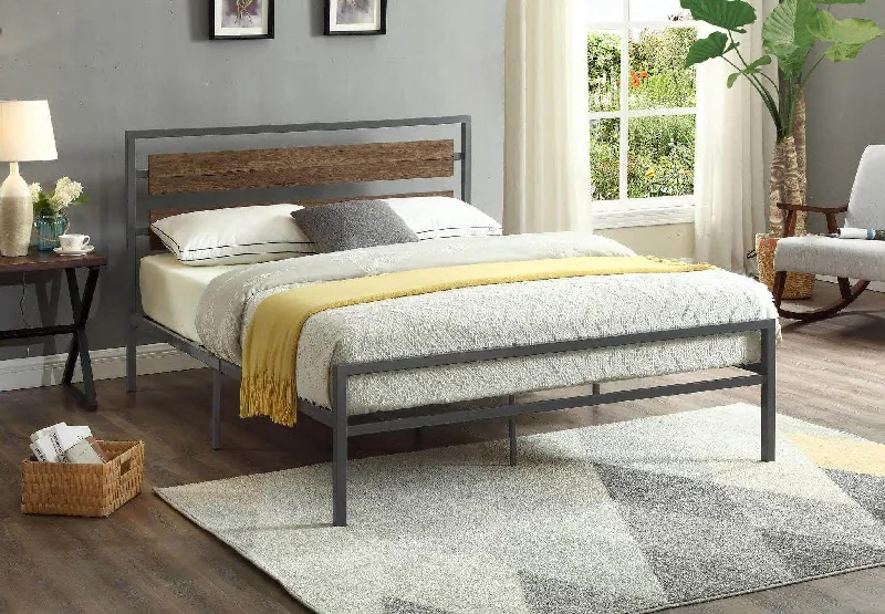 Gel - infused memory foam mattresses for cooler sleepGrey Steel Frame Wood Panel Bed