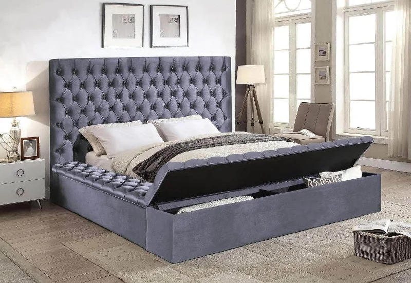 Queen - size mattresses for couples and standard bedroomsGrey Velvet Storage Bed