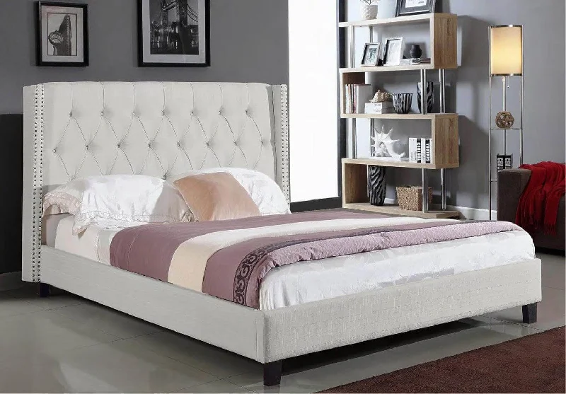 Wool - filled mattresses for natural insulation and moisture - wickingIvory Fabric Nailhead Bed