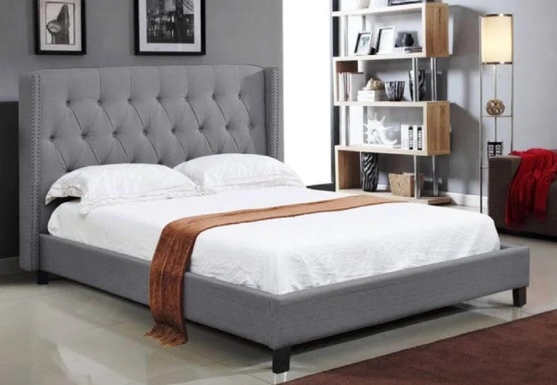 Bamboo - charcoal infused mattresses for odor absorptionLight Grey Fabric Nailhead Bed